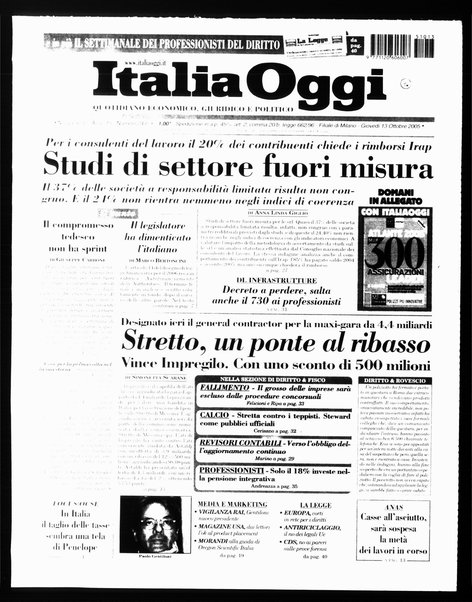 Italia oggi : quotidiano di economia finanza e politica